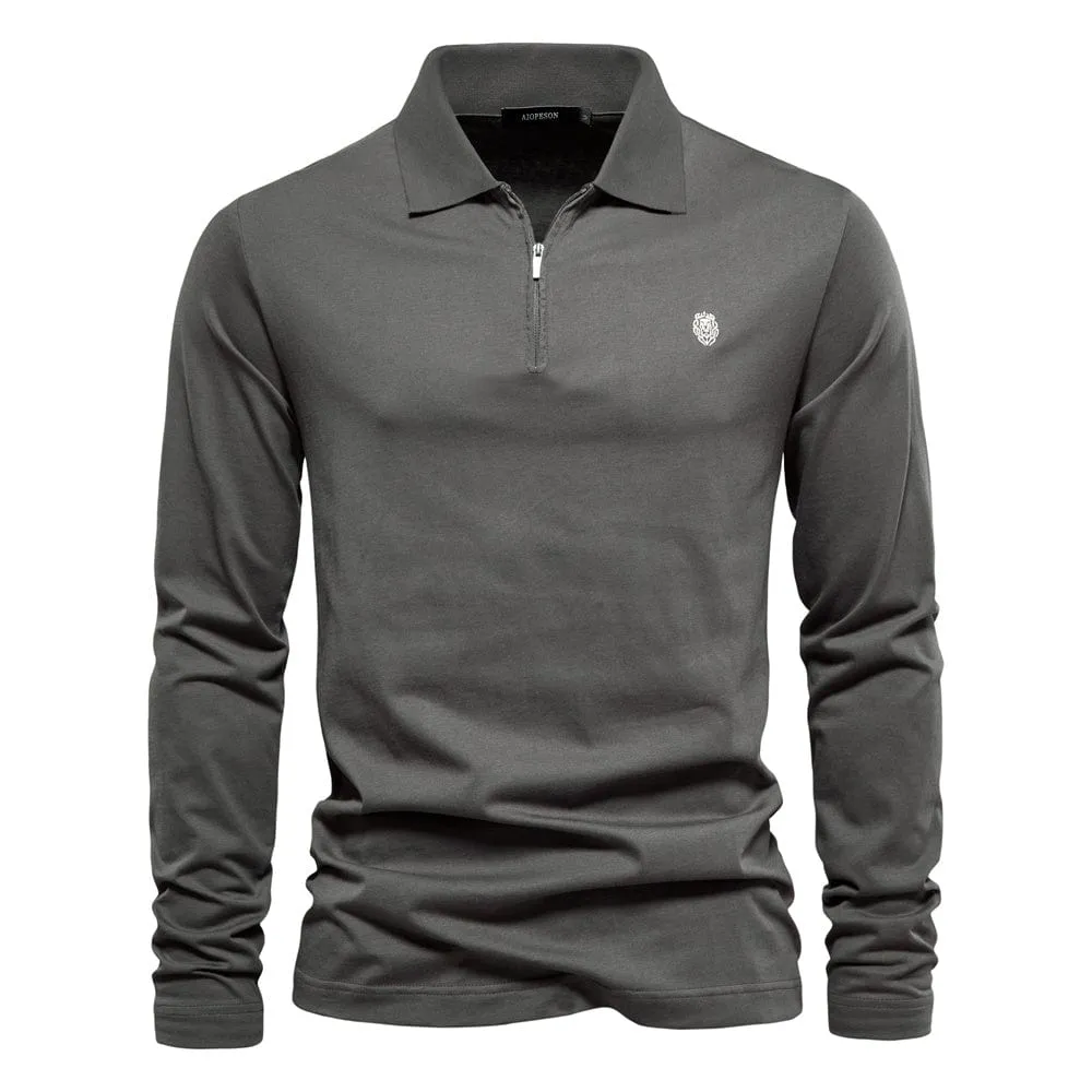 Men’s Modern Zip Polo Shirt with Long Sleeves