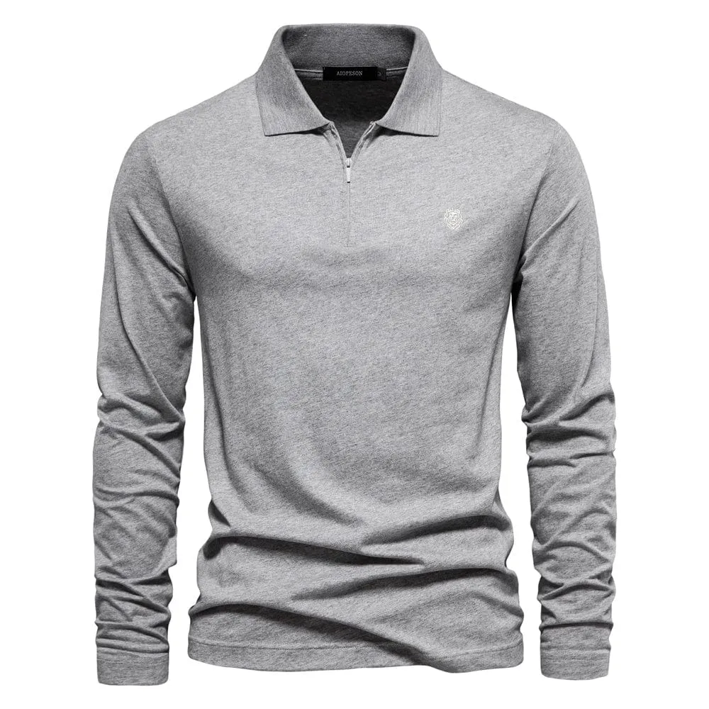 Men’s Modern Zip Polo Shirt with Long Sleeves