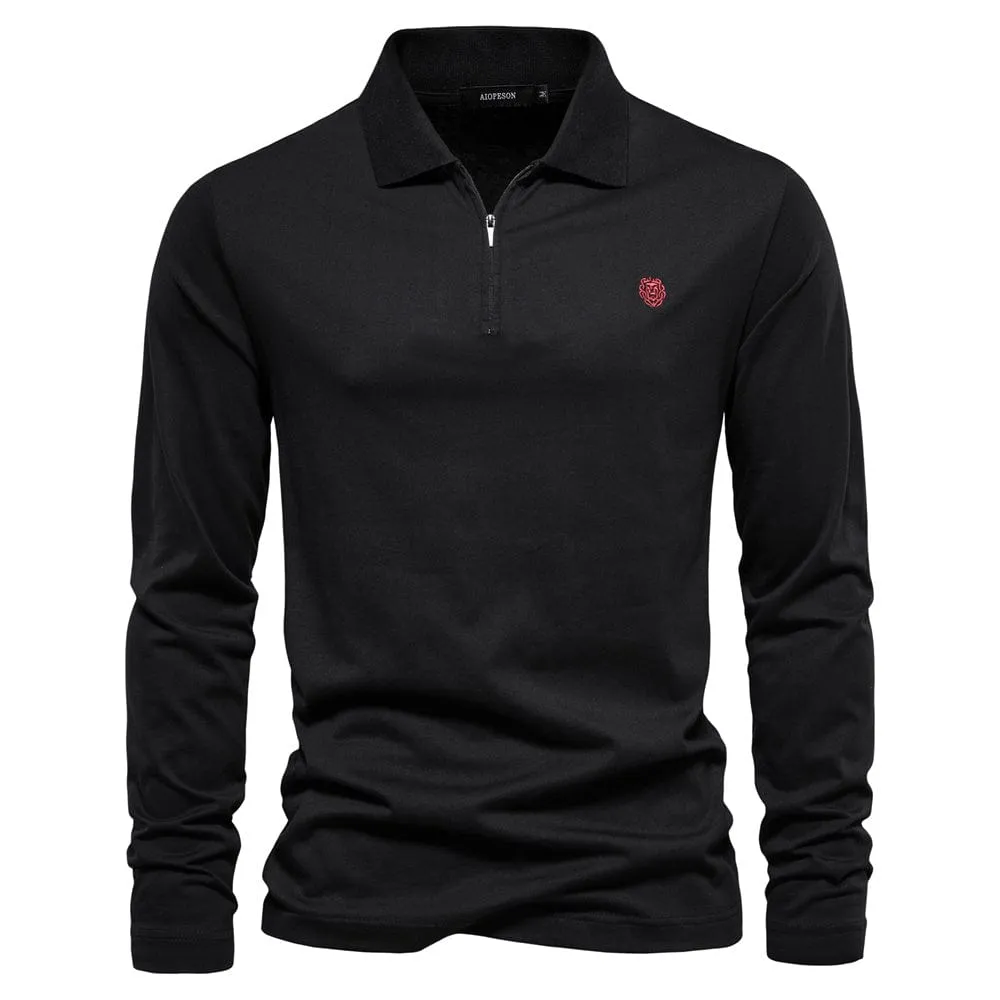 Men’s Modern Zip Polo Shirt with Long Sleeves