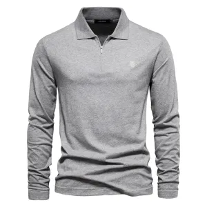 Men’s Modern Zip Polo Shirt with Long Sleeves