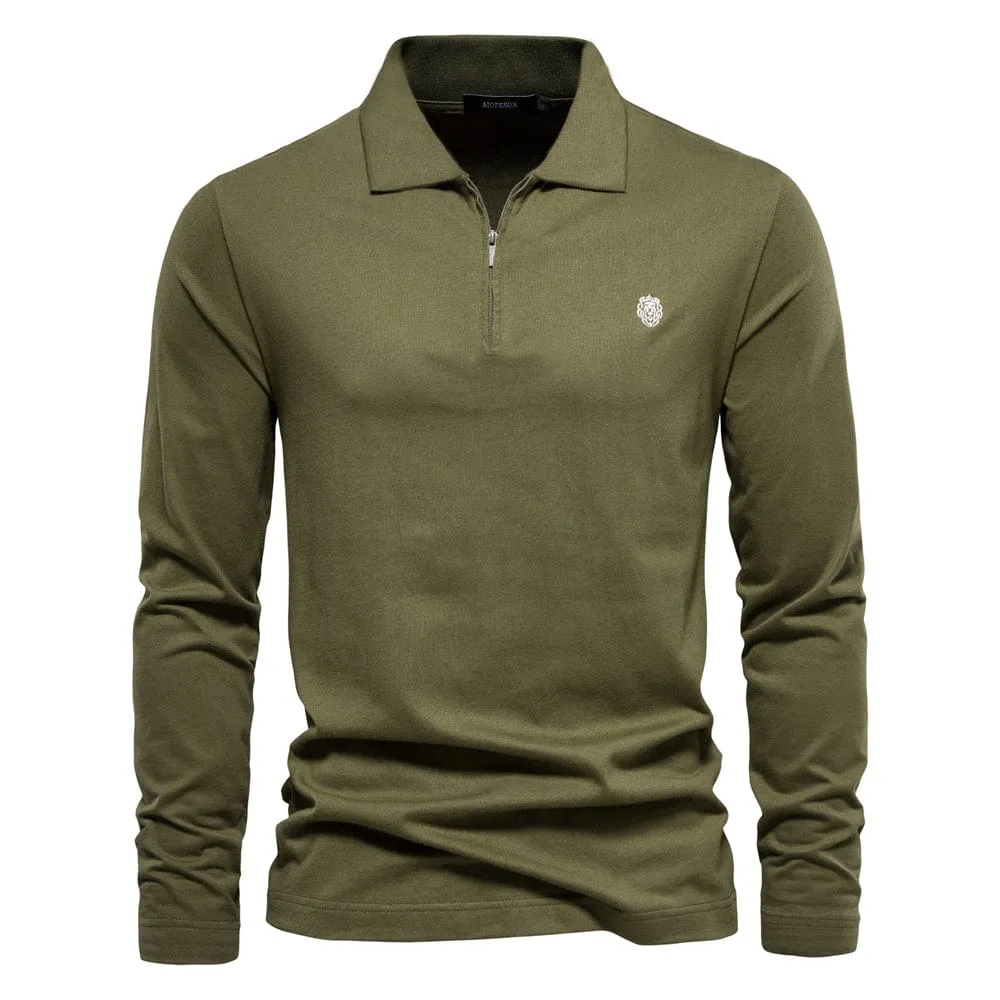 Men’s Modern Zip Polo Shirt with Long Sleeves