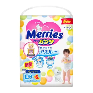 Merries Children's Pull-Up Pants L Size - Suitable for 9-14kg, 44 6 Pieces