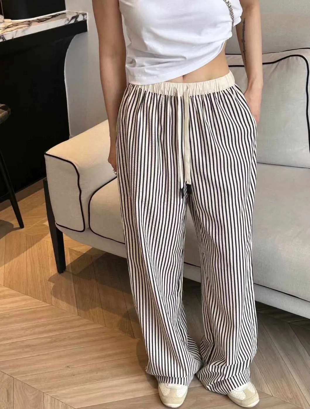MM6 Striped Wide-Leg Floor-Length Pants