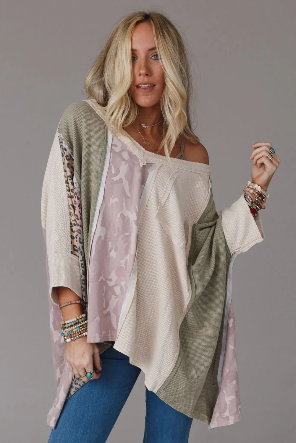 Multicolor Expose Seam Patchwork Oversized Top