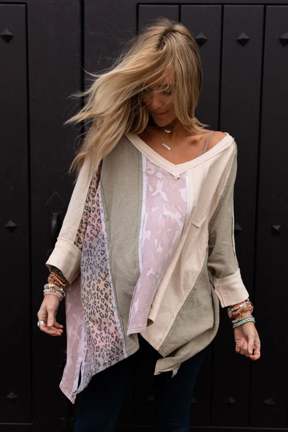 Multicolor Expose Seam Patchwork Oversized Top