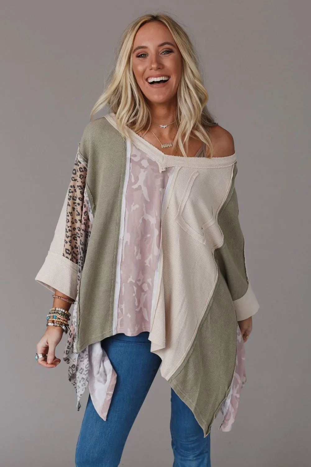 Multicolor Expose Seam Patchwork Oversized Top