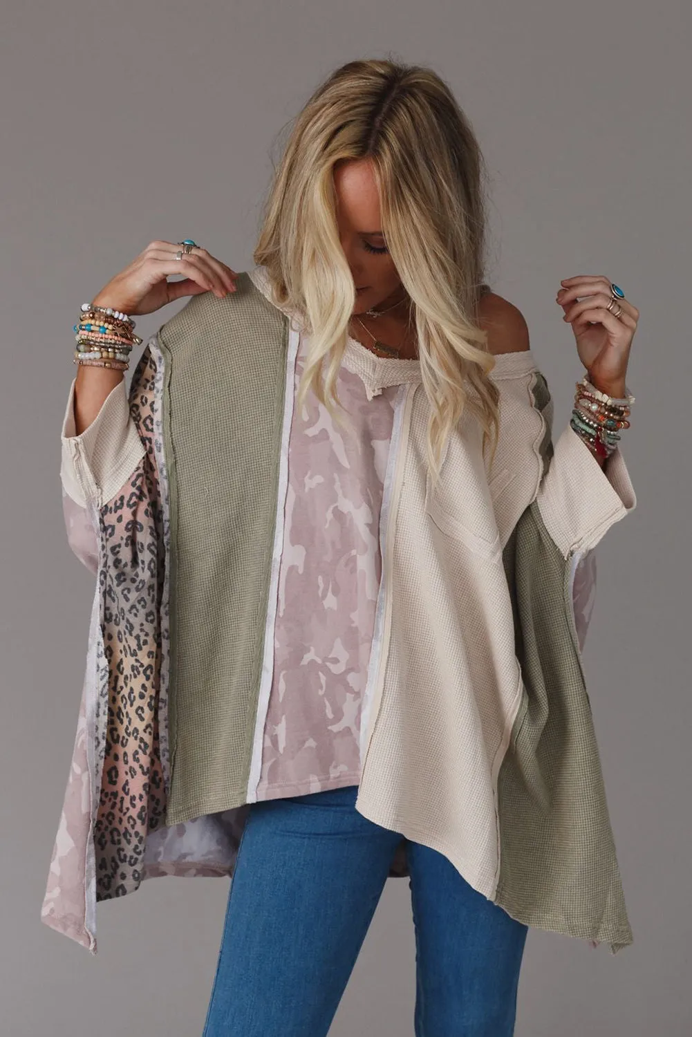 Multicolor Expose Seam Patchwork Oversized Top
