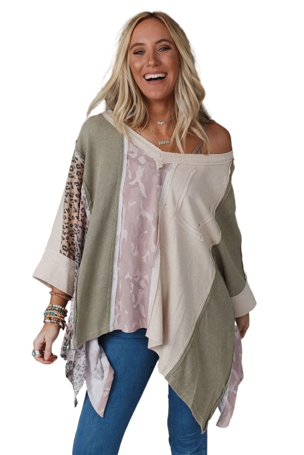 Multicolor Expose Seam Patchwork Oversized Top