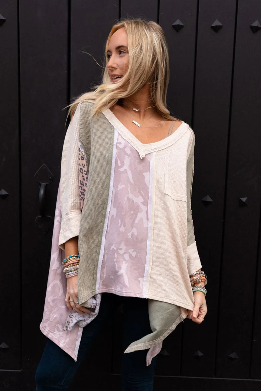 Multicolor Expose Seam Patchwork Oversized Top