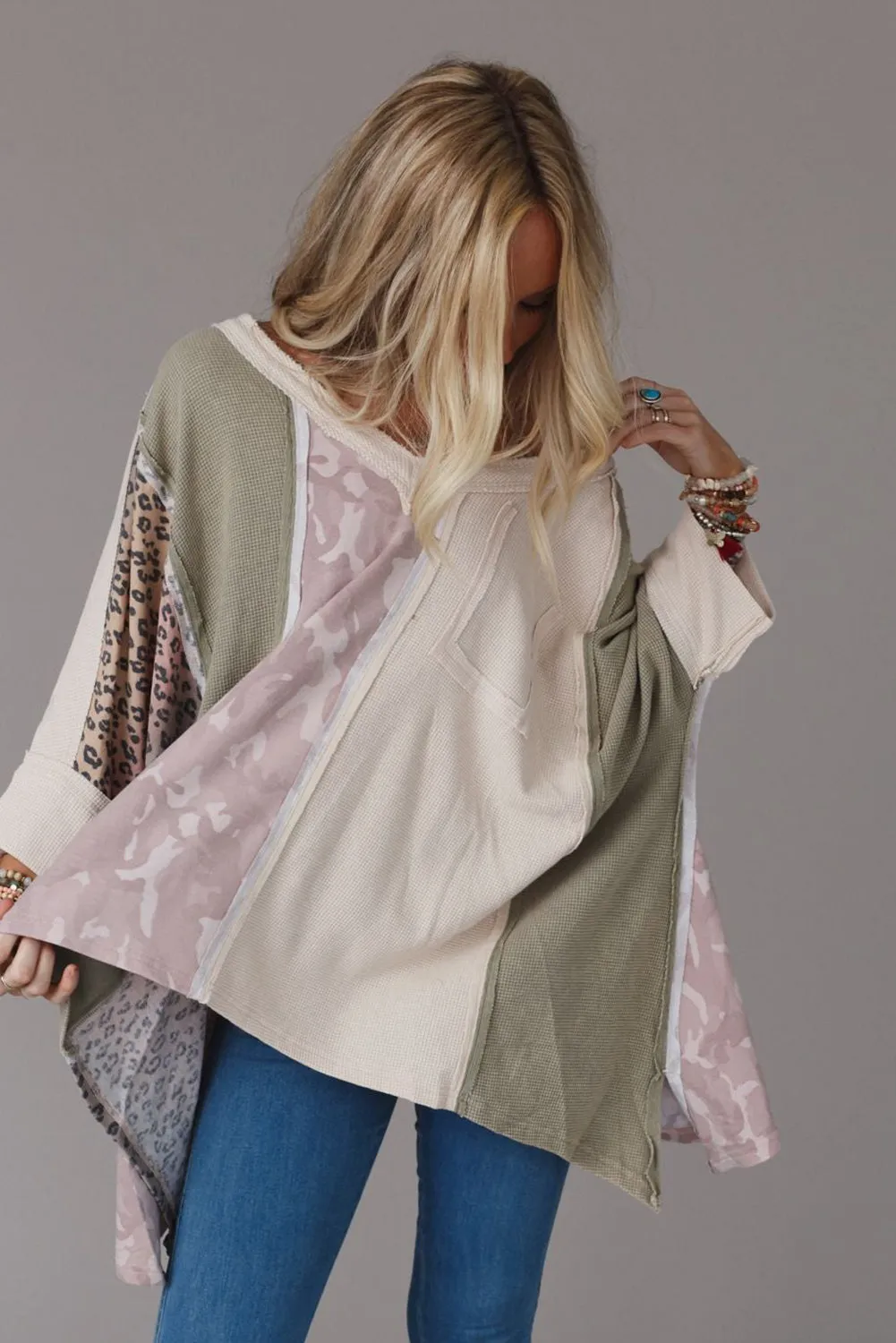 Multicolor Expose Seam Patchwork Oversized Top