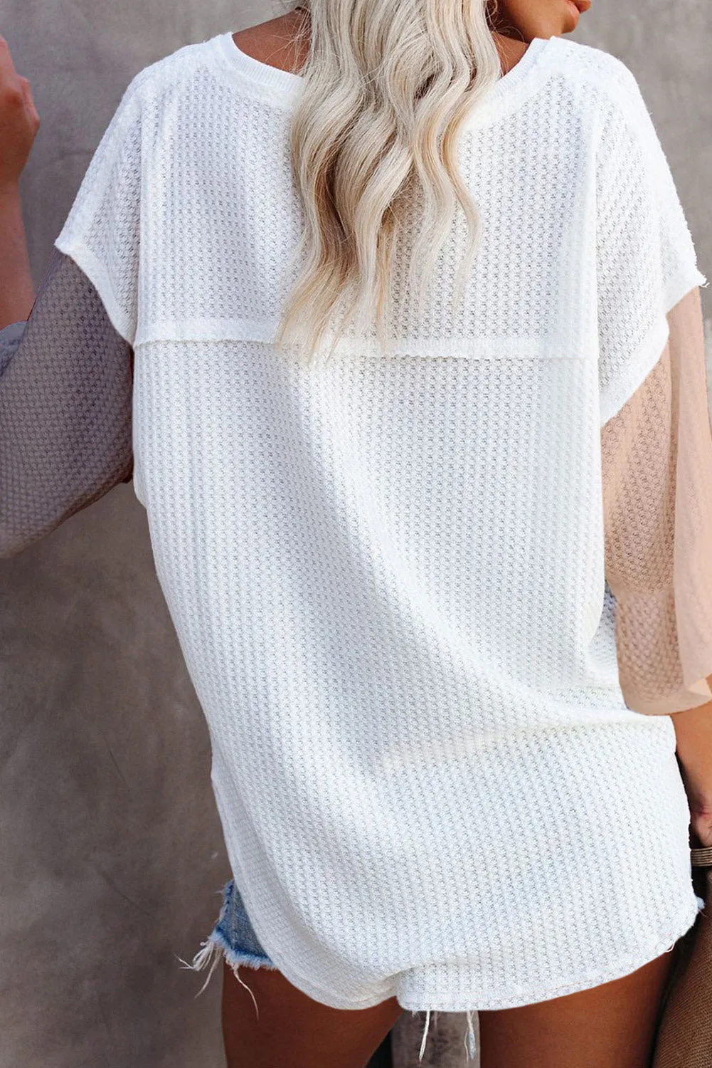 Multicolor Waffle Colorblock Long Sleeve Oversized Top