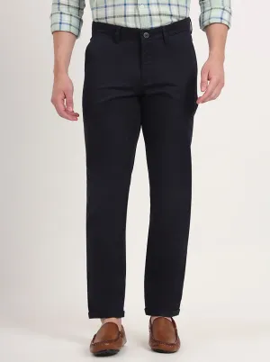 Navy Blue Solid Slim Fit Casual Trouser | Greenfibre
