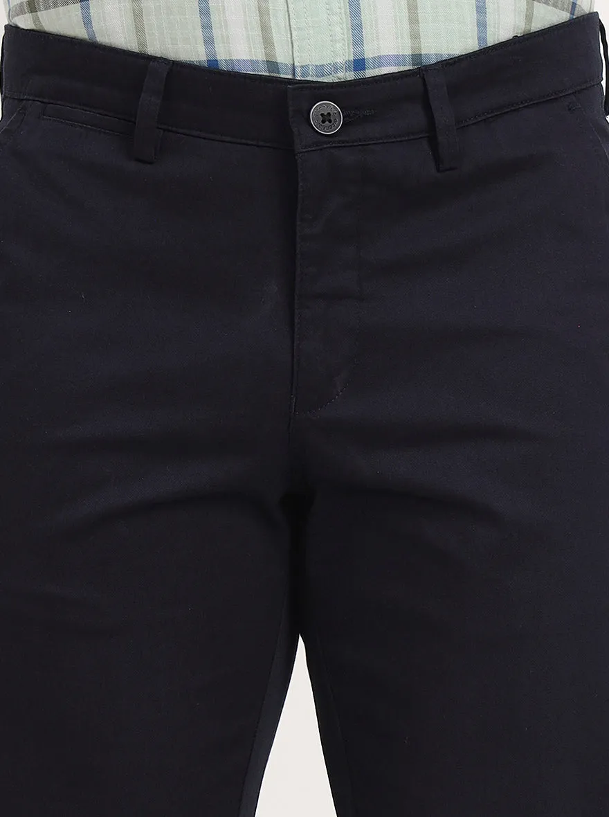 Navy Blue Solid Slim Fit Casual Trouser | Greenfibre