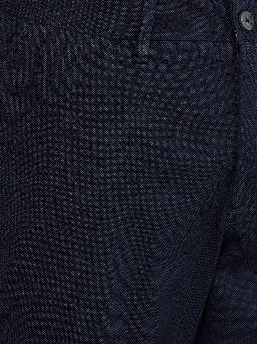 Navy Blue Solid Slim Fit Casual Trouser | Greenfibre