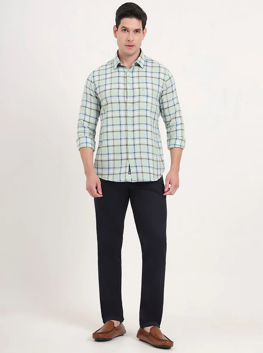 Navy Blue Solid Slim Fit Casual Trouser | Greenfibre