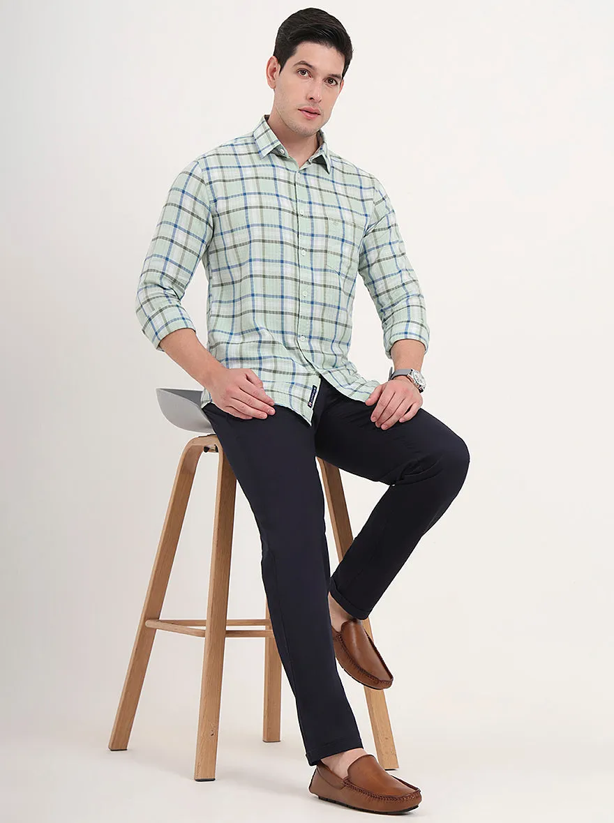 Navy Blue Solid Slim Fit Casual Trouser | Greenfibre
