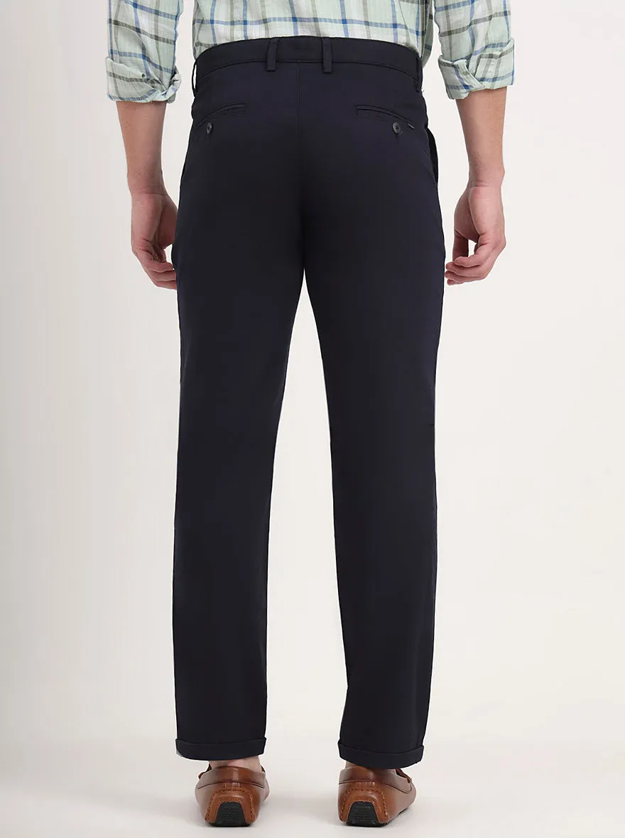 Navy Blue Solid Slim Fit Casual Trouser | Greenfibre
