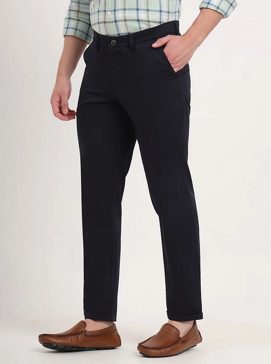Navy Blue Solid Slim Fit Casual Trouser | Greenfibre