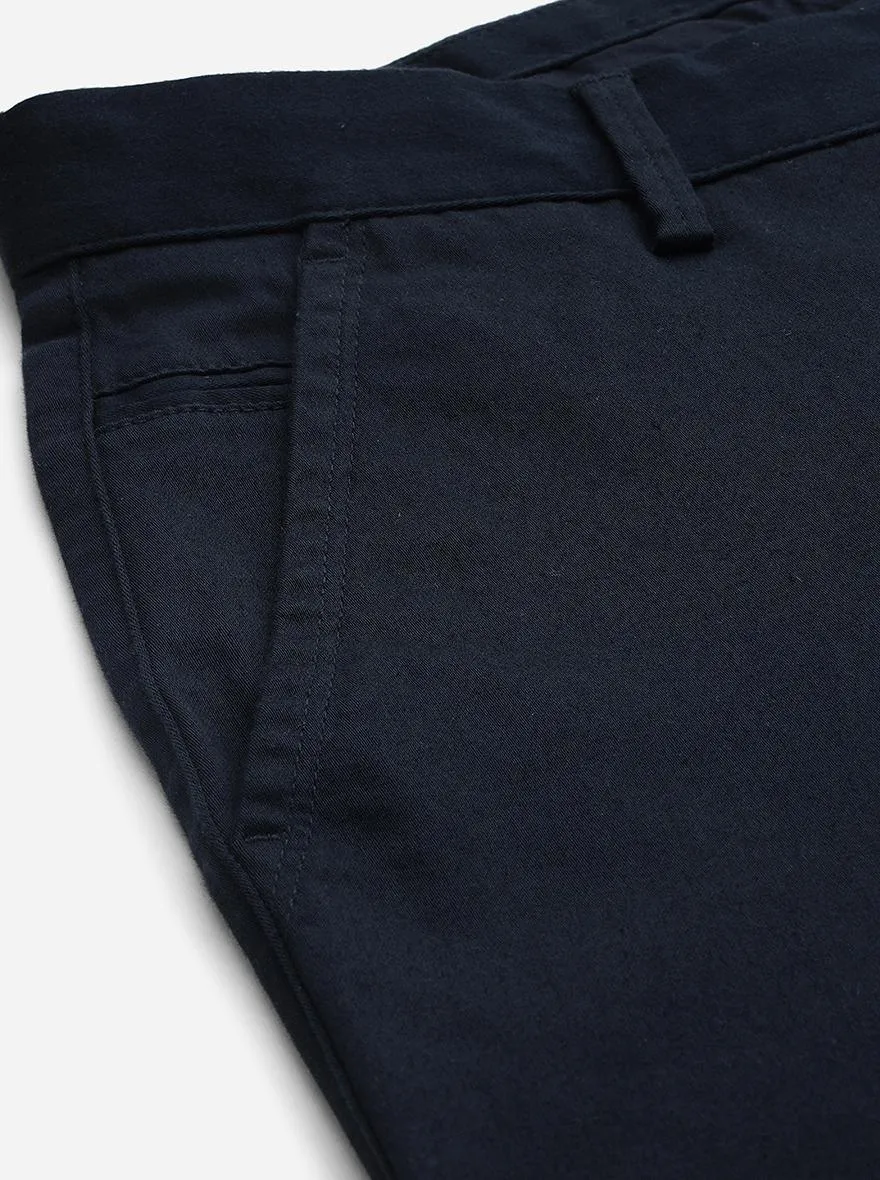 Navy Blue Solid Super Slim Fit Casual Trouser | Greenfibre