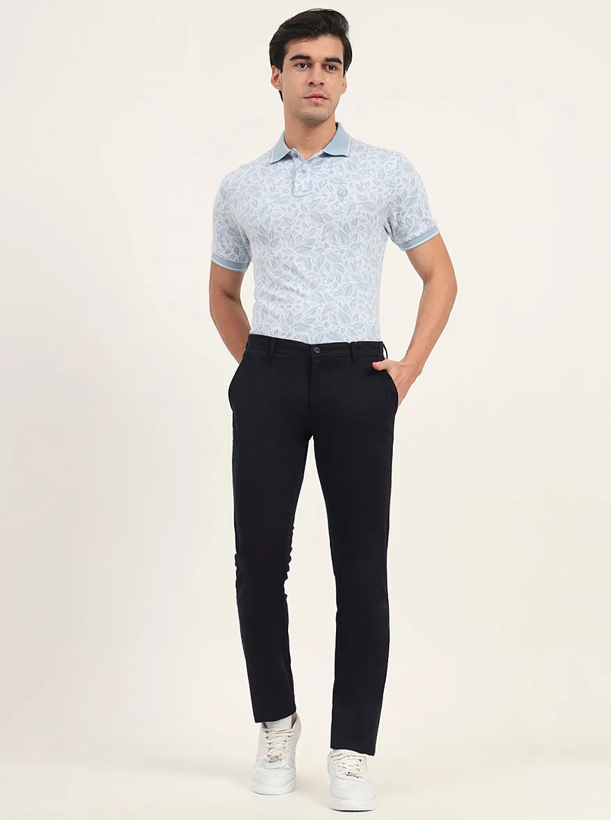 Navy Blue Solid Super Slim Fit Casual Trouser | Greenfibre