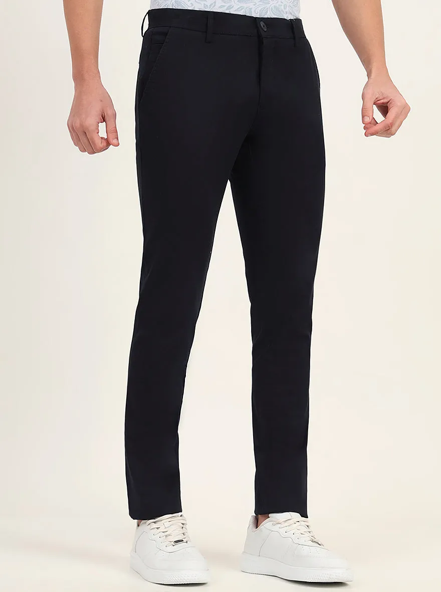 Navy Blue Solid Super Slim Fit Casual Trouser | Greenfibre