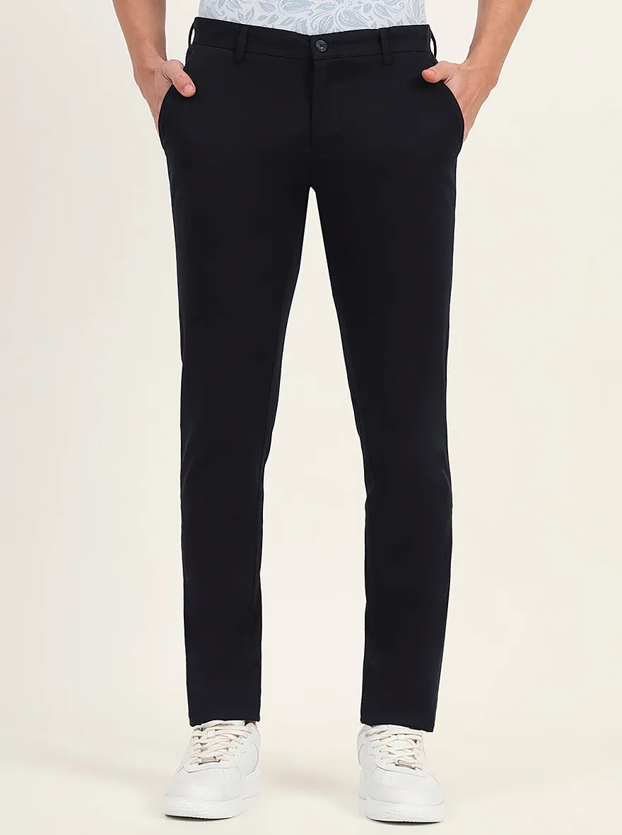 Navy Blue Solid Super Slim Fit Casual Trouser | Greenfibre