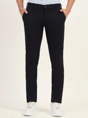 Navy Blue Solid Super Slim Fit Casual Trouser | Greenfibre