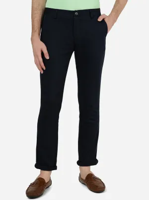 Navy Blue Solid Super Slim Fit Casual Trouser | Greenfibre