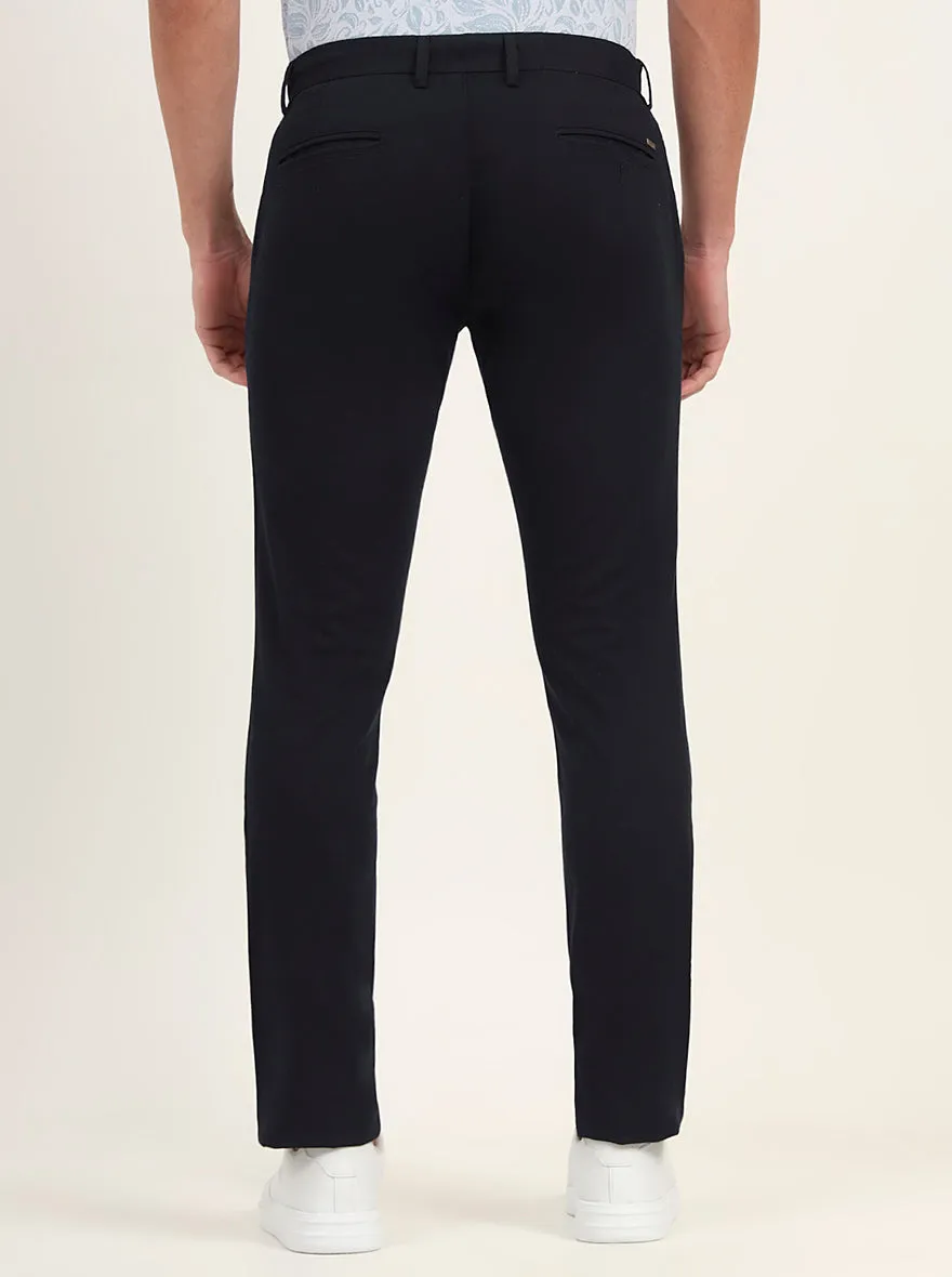 Navy Blue Solid Super Slim Fit Casual Trouser | Greenfibre