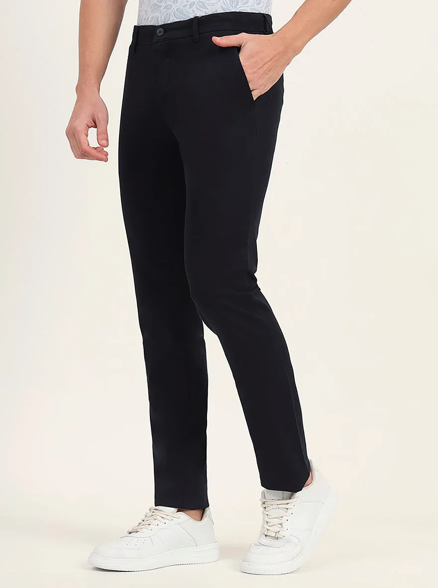 Navy Blue Solid Super Slim Fit Casual Trouser | Greenfibre