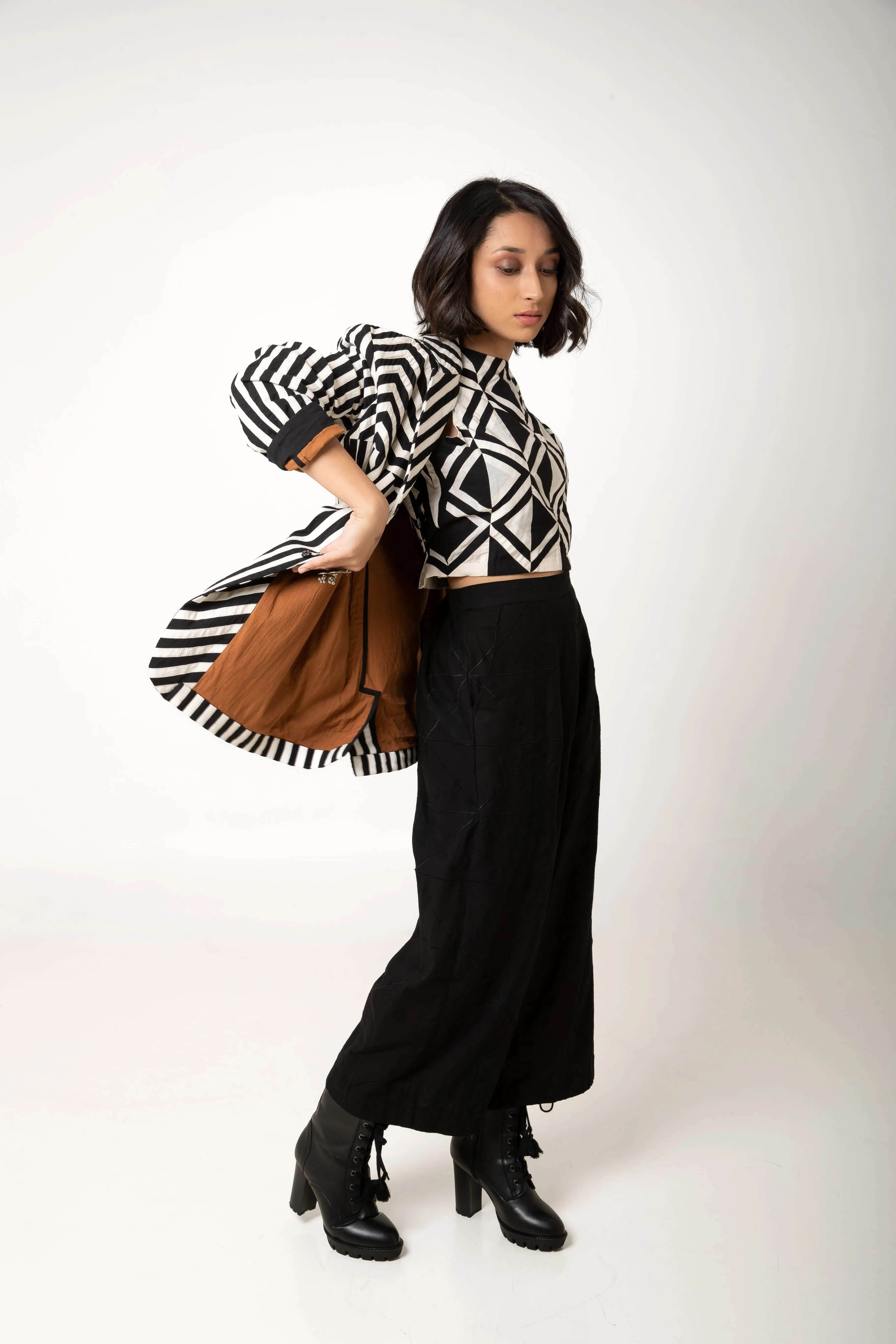 New Season Summer/Fall 2024-Pants Wide Solid Dyed Cotton Shrey Black White -Ka-Sha - Fashion Edit Aseem