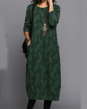 Noble - Long sleeve pocket dress with print