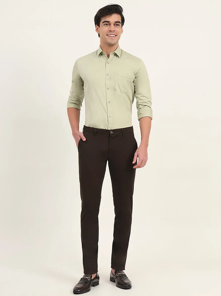 Olive Solid Super Slim Fit Casual Trouser | Greenfibre