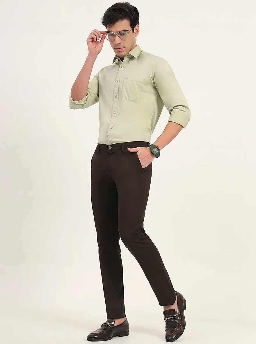 Olive Solid Super Slim Fit Casual Trouser | Greenfibre