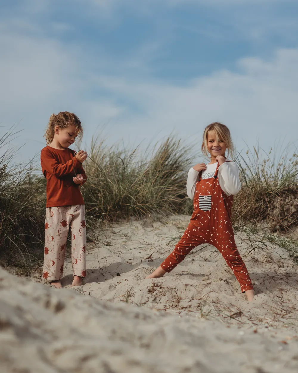 Orange Half Moon Print Dungarees