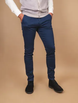 PANTALONE CHINOS IN COTONE BLU TRAMA NIDO D'APE
