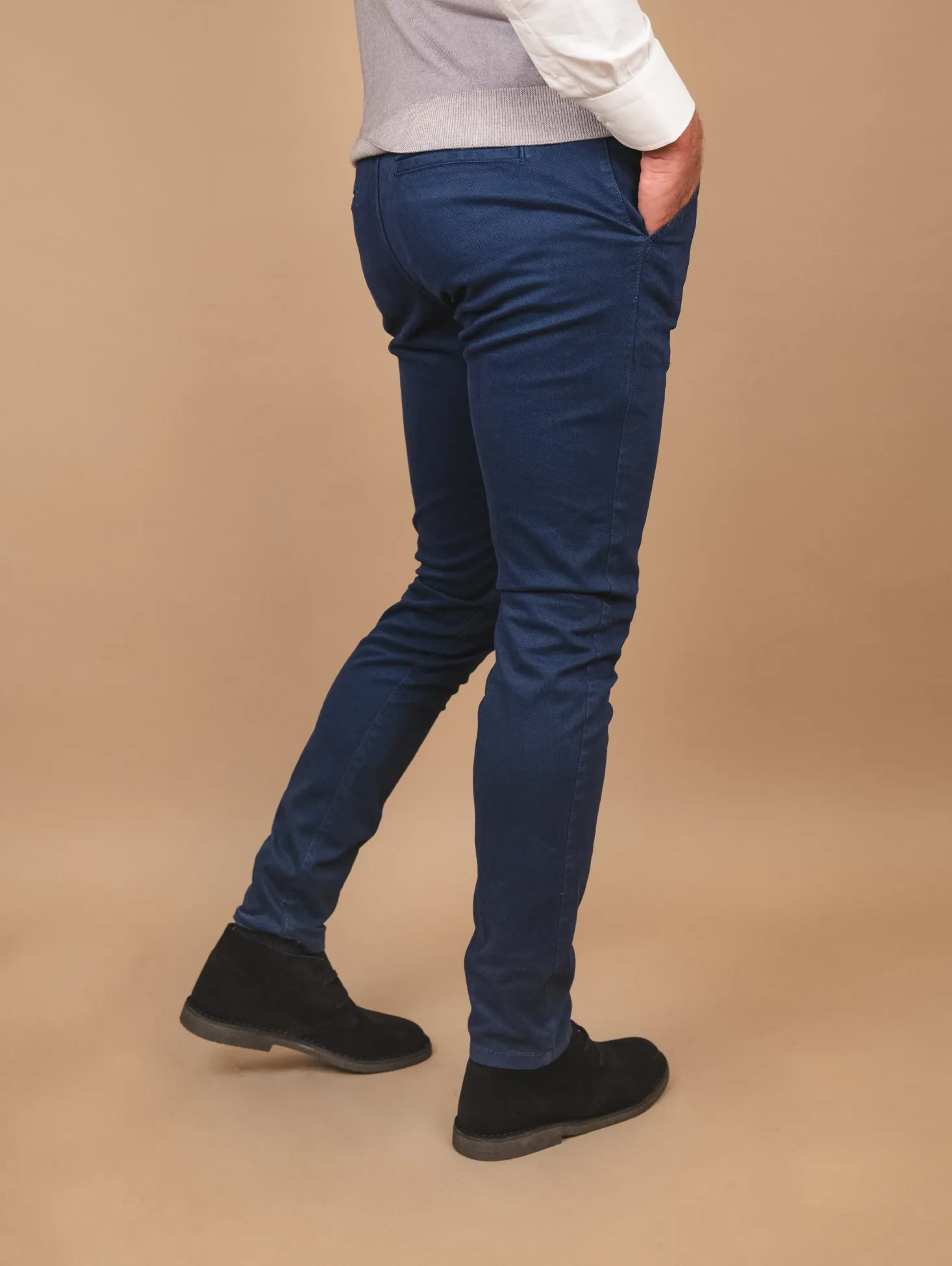 PANTALONE CHINOS IN COTONE BLU TRAMA NIDO D'APE