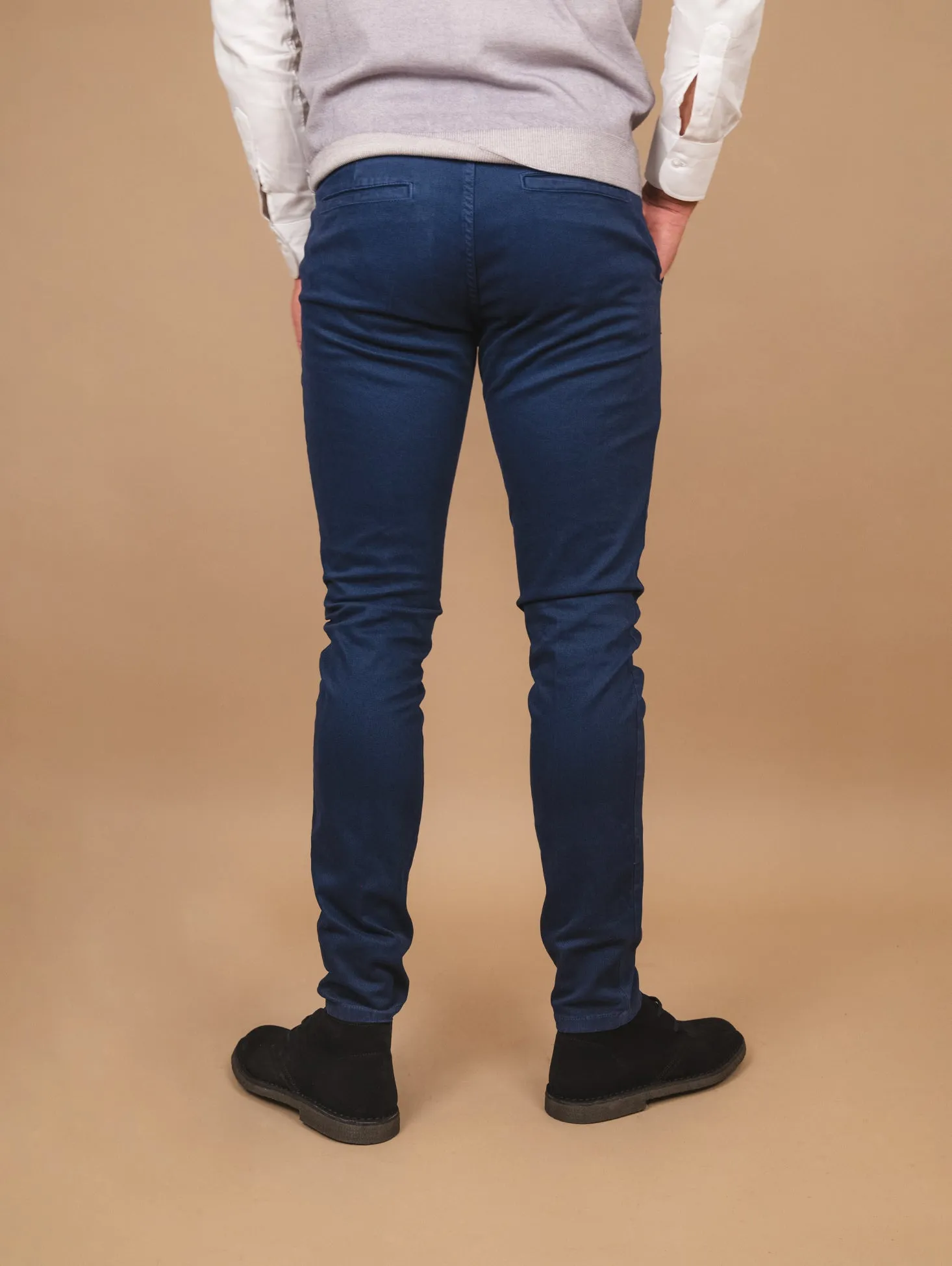 PANTALONE CHINOS IN COTONE BLU TRAMA NIDO D'APE