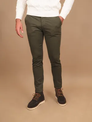 PANTALONE CHINOS IN COTONE LISCIO ELASTICIZZATO militare