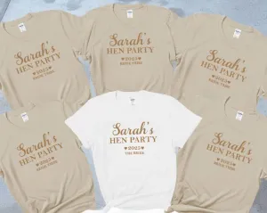 Personalised Beige Hen Party T-shirts Gold Text
