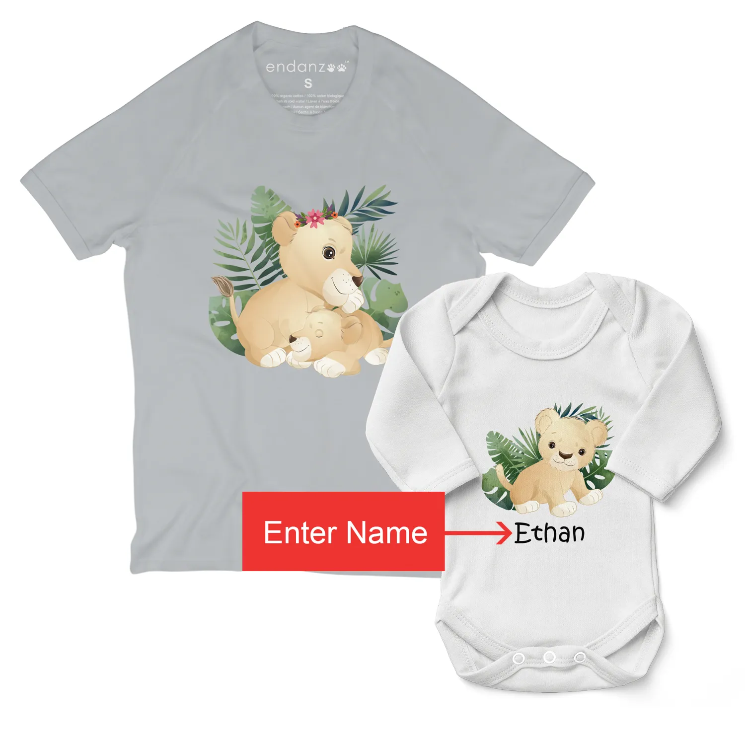 Personalized Matching Mom & Baby Organic Outfits - Lion family