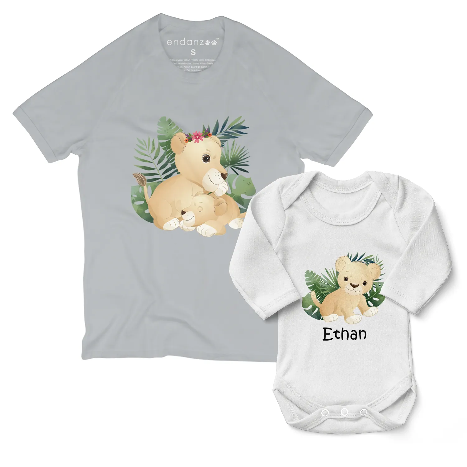 Personalized Matching Mom & Baby Organic Outfits - Lion family