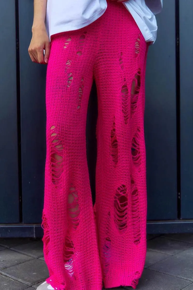 PI623 Distressed Wollen Wide Pants
