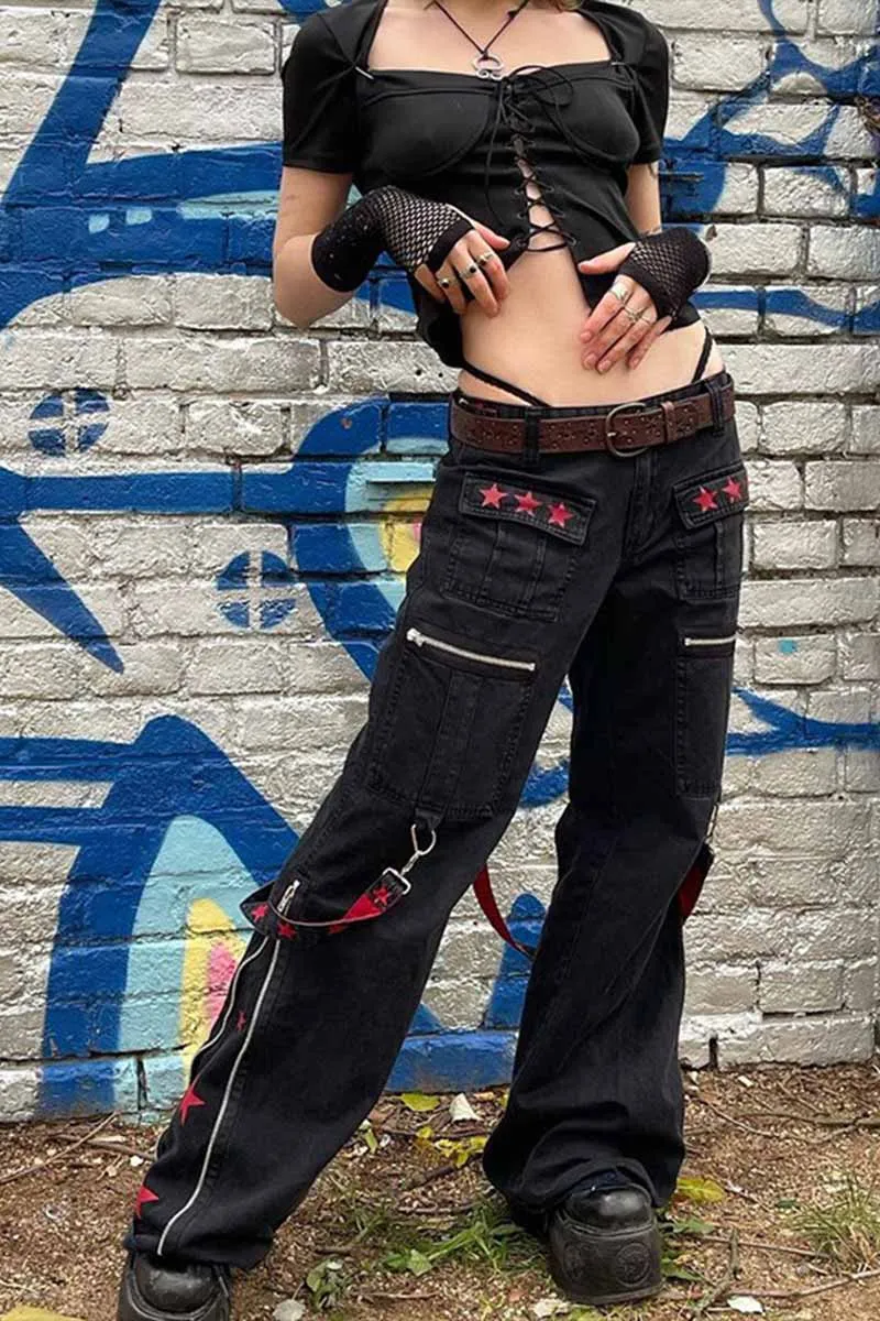 PI836 Wide Leg Punk Pants