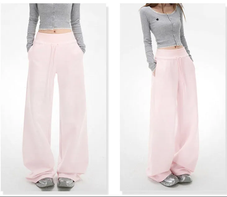 Pink Wide Leg Lounge Pants | Fleece & Lightweight High Waist Drawstring Fit