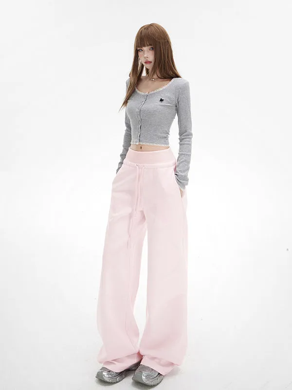 Pink Wide Leg Lounge Pants | Fleece & Lightweight High Waist Drawstring Fit