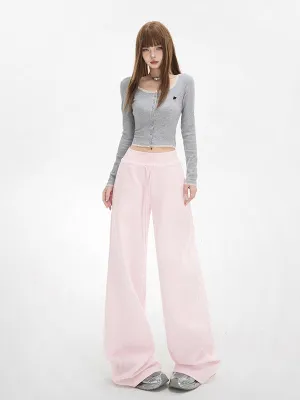 Pink Wide Leg Lounge Pants | Fleece & Lightweight High Waist Drawstring Fit