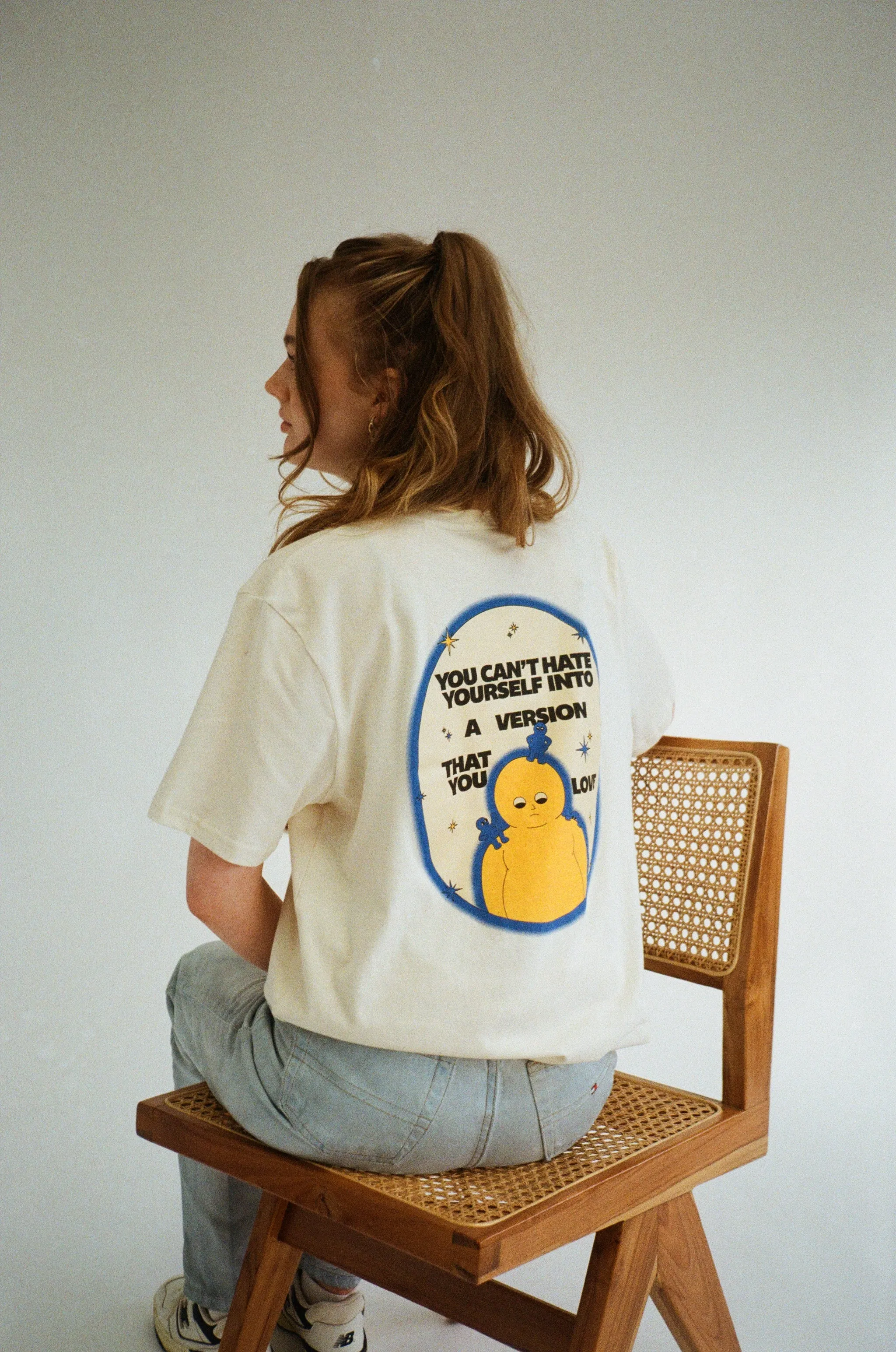Pleasure Paradox 'You Can't Hate Yourself' Natural Tee - Cream Print