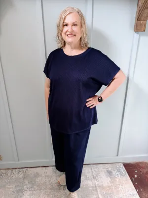 Plus Navy Solid Top & Wide Leg Pants