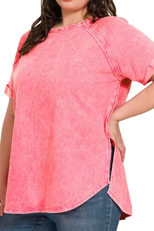Plus Size Bar Harbor Fuchsia Acid Wash French Terry Pullover